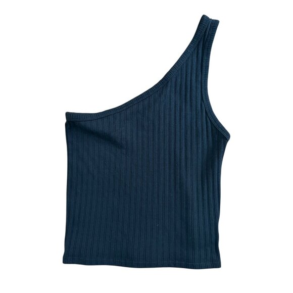 American Eagle Ribbed One Shoulder Tank Black S Minimalist Normcore Going Out - Picture 1 of 5